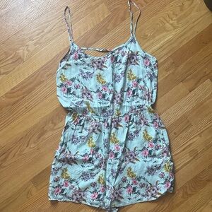 H&M Floral Jumpsuit - Light Blue with Pink and Yellow Accents